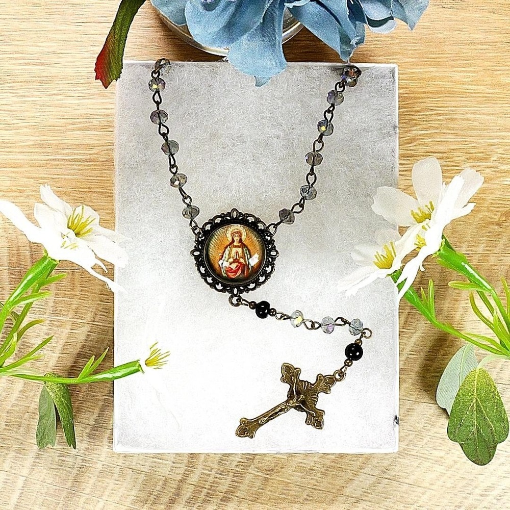 Our Lady of Guadalupe Rosary Catholic Prayer Beads Vintage Cross Religious Gift